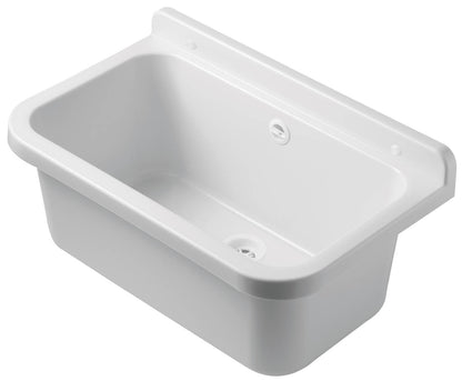 Negrari Pilozzo 55 2051A Vasca Bianco Lucido 55X34 H21cm Capacità 18 Litri Lavabo Muro in Polipropilene Resistente Agenti Atmosferici Acidi Prodotti Chimici Adatto Per Interno Esterno Bagno Lavanderia Con Alzatina Sifone Piletta Troppopieno Kit Fissaggio