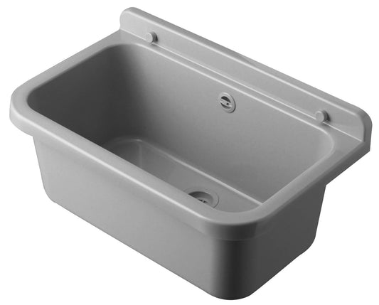 Negrari Pilozzo 55 2051AG Vasca Grigio 55X34 H21 cm Capacità 18 Litri Lavabo Muro in Polipropilene Resistente Agenti Atmosferici Acidi Prodotti Chimici Adatto Per Interno Esterno Bagno Lavanderia Con Alzatina Sifone Piletta Troppopieno Kit Fissaggio