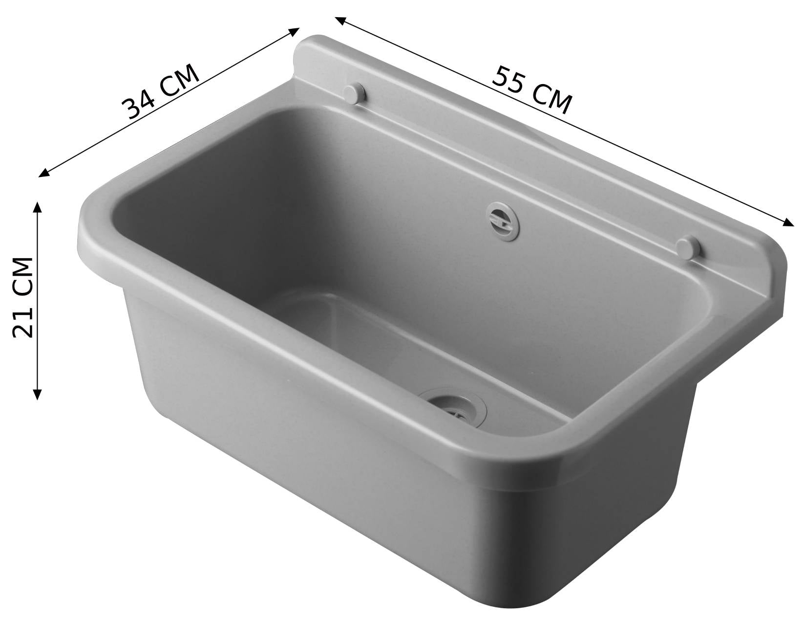 Negrari Pilozzo 55 2051AG Vasca Grigio 55X34 H21 cm Capacità 18 Litri Lavabo Muro in Polipropilene Resistente Agenti Atmosferici Acidi Prodotti Chimici Adatto Per Interno Esterno Bagno Lavanderia Con Alzatina Sifone Piletta Troppopieno Kit Fissaggio
