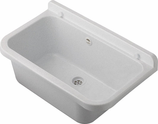 Negrari Pilozzo 55 2051AM Vasca Marmo Bianco 55X34 H21 cm Capacità 18 Litri Lavabo Muro in Polipropilene Resistente Agenti Atmosferici Acidi Prodotti Chimici Adatto Per Interno Esterno Bagno Lavanderia Con Alzatina Sifone Piletta Troppopieno Kit Fissaggio
