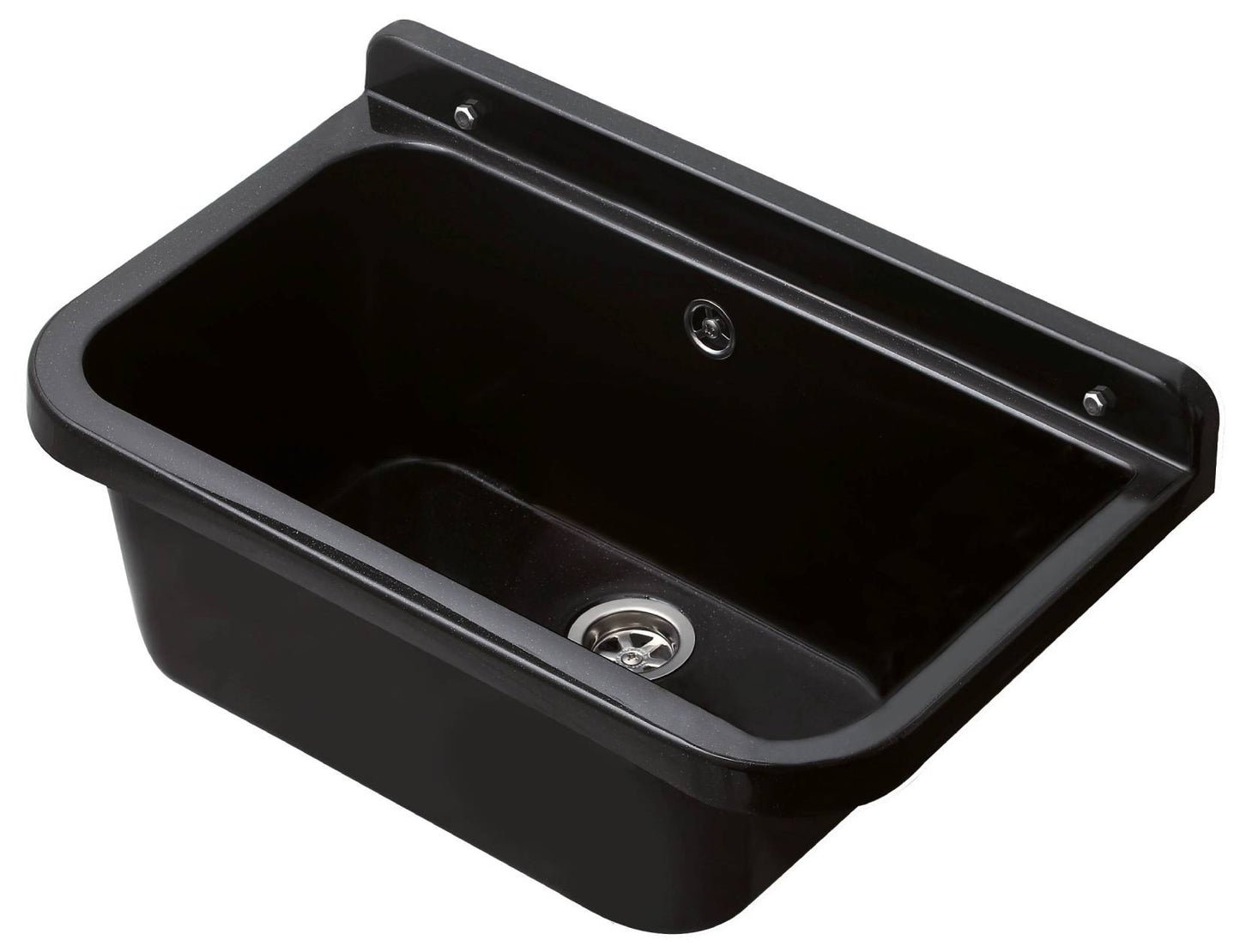 Negrari Pilozzo 55 2051AN Vasca Nero 55X34 H21 cm Capacità 18 Litri Lavandino a Muro in Polipropilene Resistente Agenti Atmosferici Acidi Prodotti Chimici Adatto Per Interno Esterno Bagno Lavanderia Con Alzatina Sifone Piletta Troppopieno Kit Fissaggio