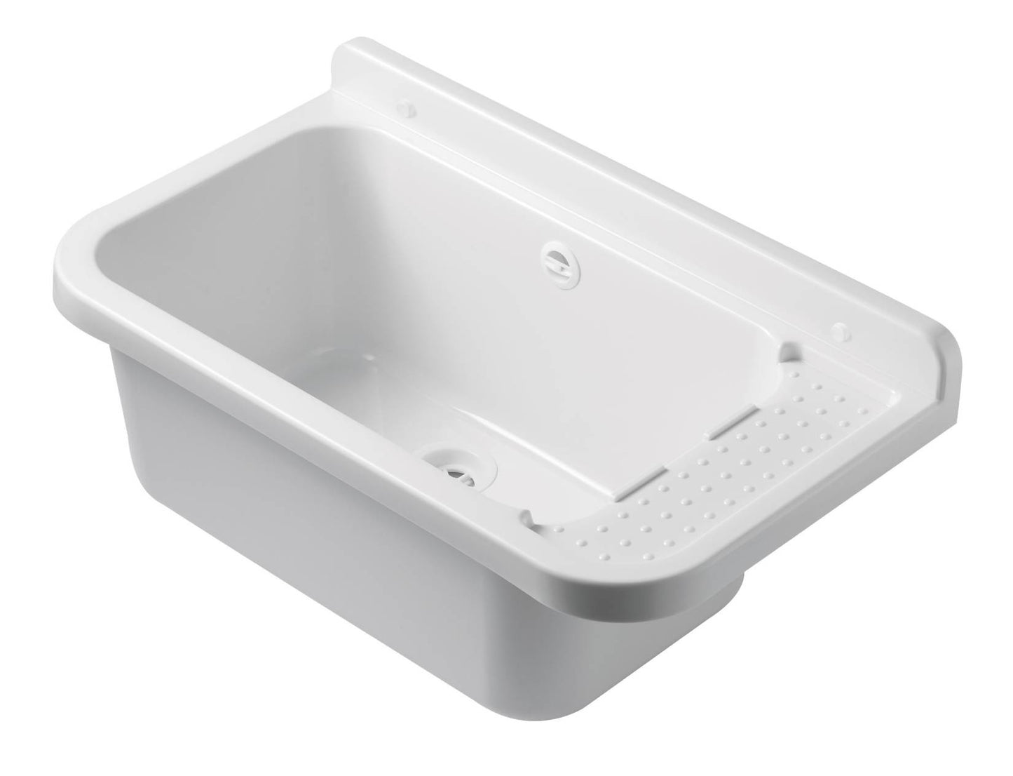Negrari Pilozzo 60 2051B Vasca Bianco Lucido 59X34 H21 cm Capacità 17 Litri Lavabo a Muro in Polipropilene Resistente Agenti Atmosferici Acidi Prodotti Chimici Adatto Per Interno Esterno Bagno Lavanderia Con Appoggio Ripiano Sifone Piletta Kit Fissaggio