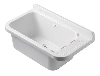 Negrari Pilozzo 60 2051B Vasca Bianco Lucido 59X34 H21 cm Capacità 17 Litri Lavabo a Muro in Polipropilene Resistente Agenti Atmosferici Acidi Prodotti Chimici Adatto Per Interno Esterno Bagno Lavanderia Con Appoggio Ripiano Sifone Piletta Kit Fissaggio