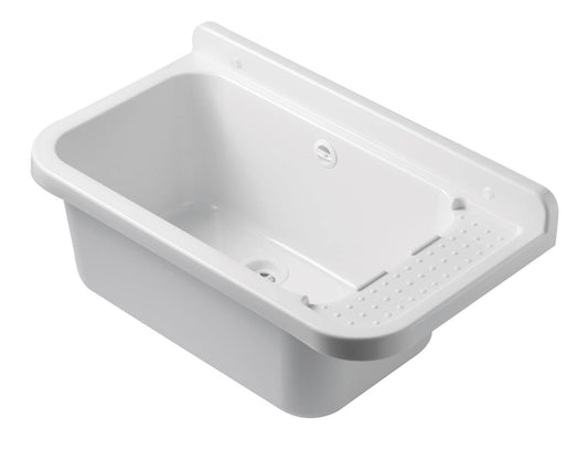 Negrari Pilozzo 60 2051B Vasca Bianco Lucido 59X34 H21 cm Capacità 17 Litri Lavabo a Muro in Polipropilene Resistente Agenti Atmosferici Acidi Prodotti Chimici Adatto Per Interno Esterno Bagno Lavanderia Con Appoggio Ripiano Sifone Piletta Kit Fissaggio
