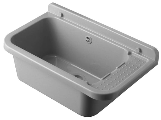 Negrari Pilozzo 60 2051BM Vasca Marmo Bianco 59X34 H21 cm Capacità 17 Litri Lavandino Muro in Polipropilene Resistente Agenti Atmosferici Acidi Prodotti Chimici Adatto Per Interno Esterno Bagno Lavanderia Con Appoggio Ripiano Sifone Piletta Kit Fissaggio