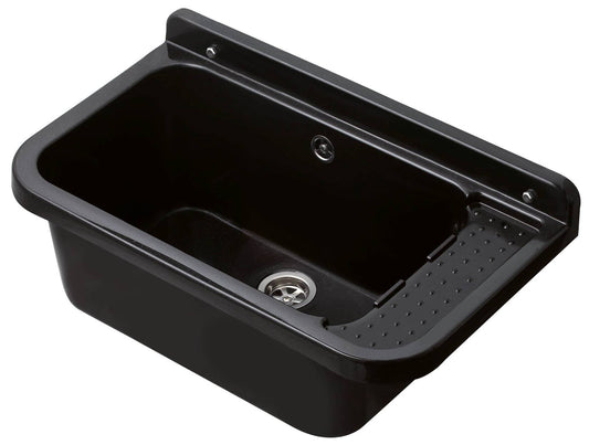 Negrari Pilozzo 60 2051BN Vasca Colore Nero 59X34 H21 cm Capacità 17 Litri Lavandino Muro in Polipropilene Resistente Agenti Atmosferici Acidi Prodotti Chimici Adatto Per Interno Esterno Bagno Lavanderia Con Appoggio Ripiano Sifone Piletta Kit Fissaggio
