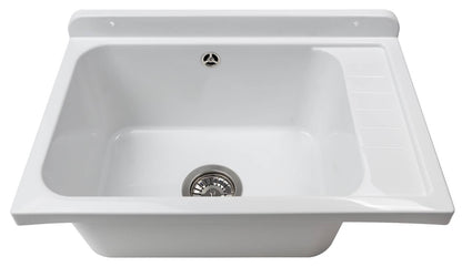 Negrari Pilozzo Plus 2051F Vasca Bianco Lucido 58x38 H26 cm Capacità 17 Litri Lavabo a Muro in Polipropilene Resistente Agenti Atmosferici Acidi Prodotti Chimici Adatto Per Interno Esterno Bagno Lavanderia Con Appoggio Ripiano Sifone Piletta Kit Fissaggio