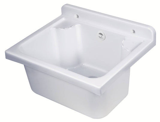 Negrari Pilozzo Mini 2051D Vasca Bianco 42,5x34 H20 cm Capacità 11,5 Litri Lavabo Piccolo a Muro in Polipropilene Resistente ad Agenti Atmosferici Acidi Prodotti Chimici Per Interno Esterno Bagno Lavanderia Con Appoggi Ripiani Sifone Piletta Kit Fissaggio
