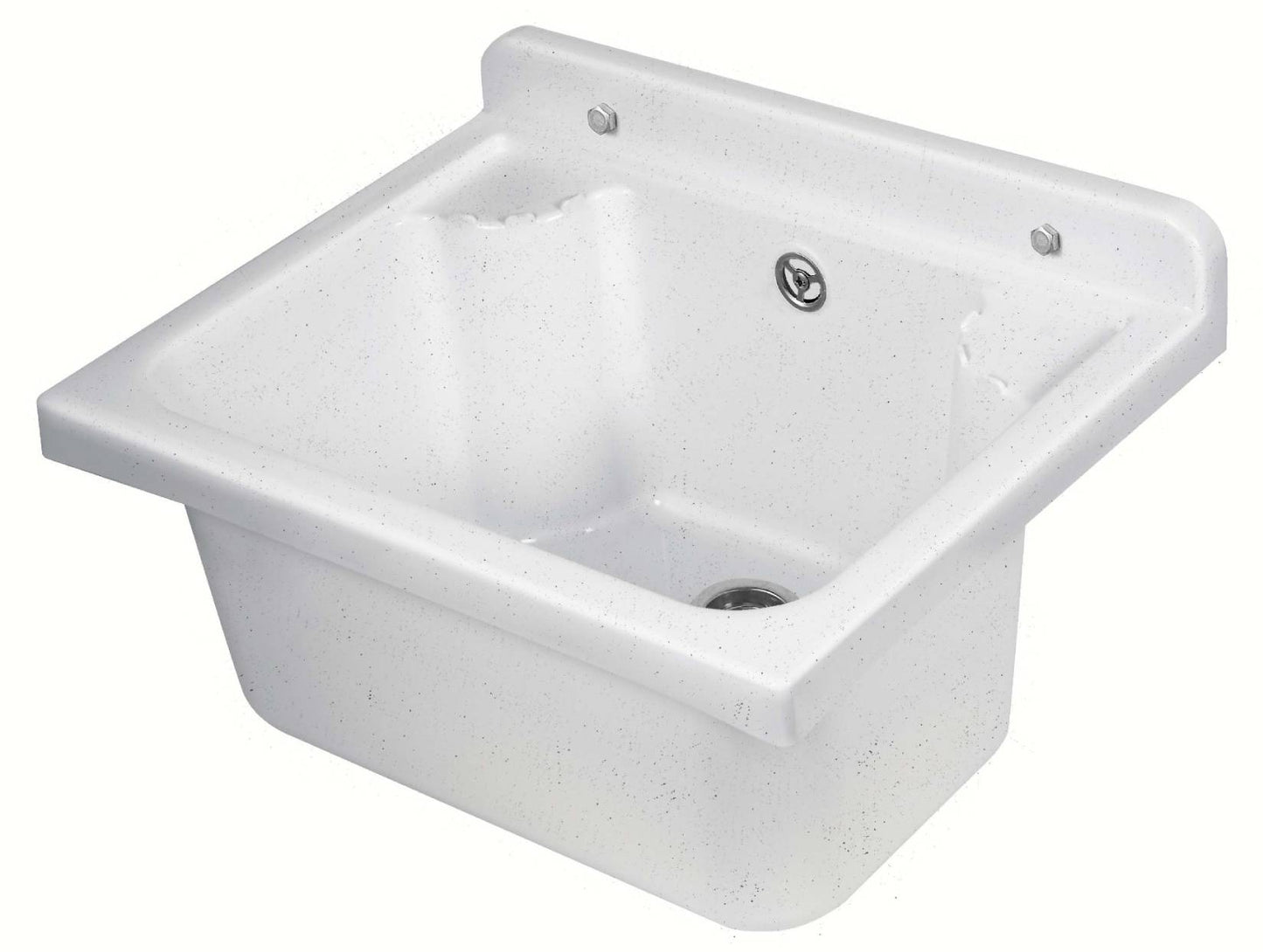 Negrari Pilozzo Mini 2051DM Lavandino Bianco Marmo 42,5x34 H20 cm Capacità 11,5 Lt Lavabo Piccolo Muro Vasca in Polipropilene Resistente ad Agenti Atmosferici Acidi Prodotti Chimici Per Interno Esterno Bagno Lavanderia Con Appoggio Ripiani Sifone Piletta