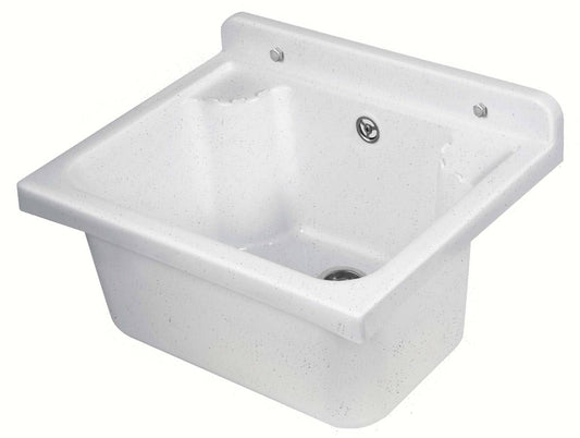 Negrari Pilozzo Mini 2051DM Lavandino Bianco Marmo 42,5x34 H20 cm Capacità 11,5 Lt Lavabo Piccolo Muro Vasca in Polipropilene Resistente ad Agenti Atmosferici Acidi Prodotti Chimici Per Interno Esterno Bagno Lavanderia Con Appoggio Ripiani Sifone Piletta