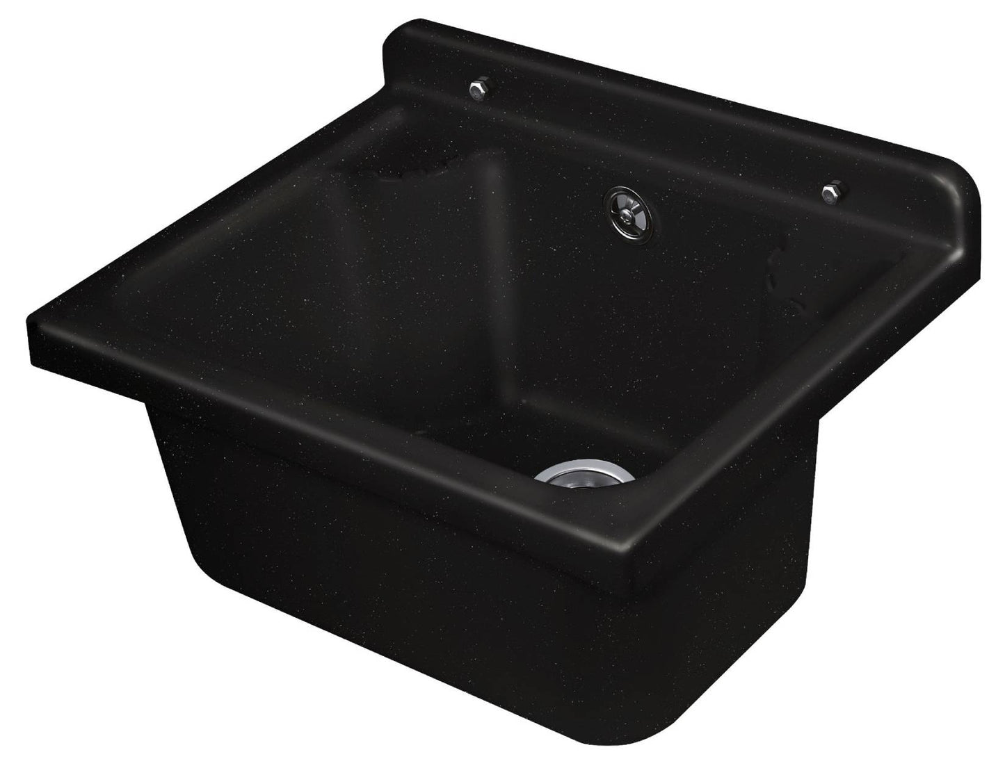 Negrari Pilozzo Mini 2051DN Lavandino Nero 42,5x34 H20 cm Capacità 11,5 Litri Lavabo Piccolo a Muro Vasca in Polipropilene Resistente ad Agenti Atmosferici Acidi Prodotti Chimici Per Interno Esterno Bagno Lavanderia Con Appoggio Ripiani Sifone Piletta