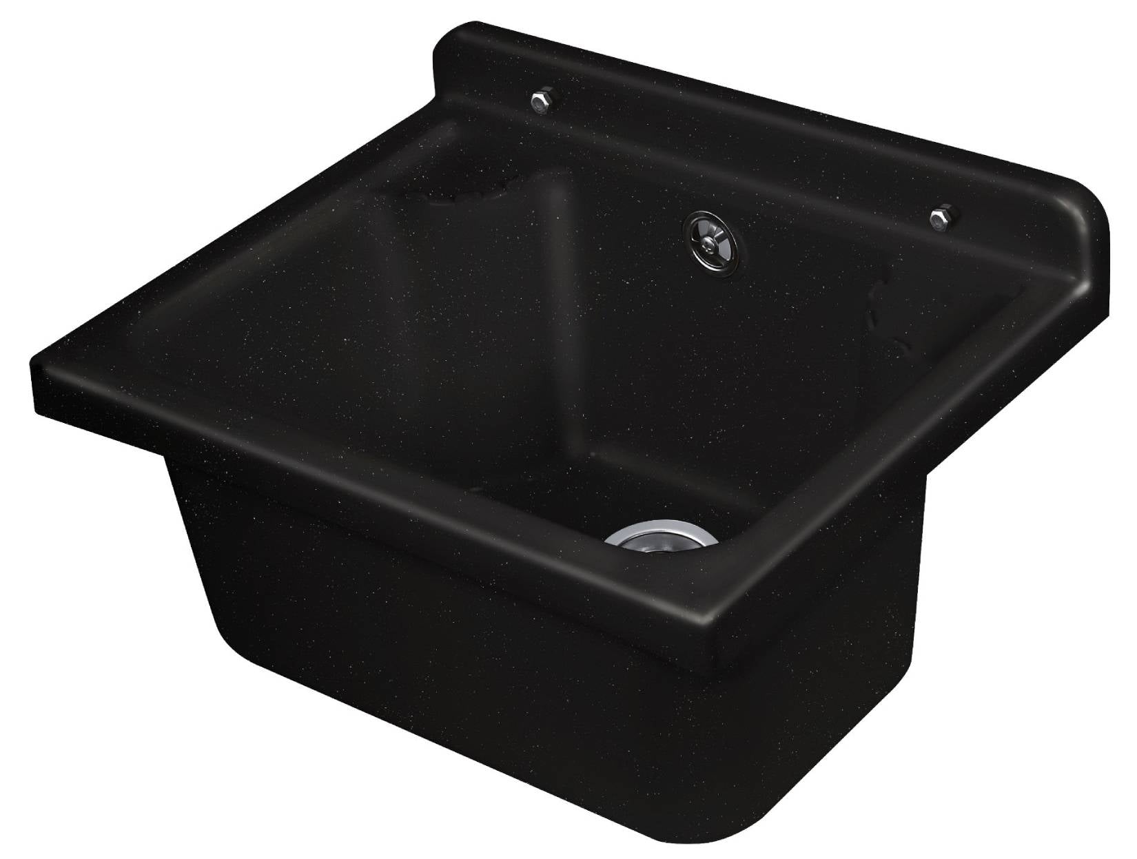 Negrari Pilozzo Mini 2051DN Lavandino Nero 42,5x34 H20 cm Capacità 11,5 Litri Lavabo Piccolo a Muro Vasca in Polipropilene Resistente ad Agenti Atmosferici Acidi Prodotti Chimici Per Interno Esterno Bagno Lavanderia Con Appoggio Ripiani Sifone Piletta