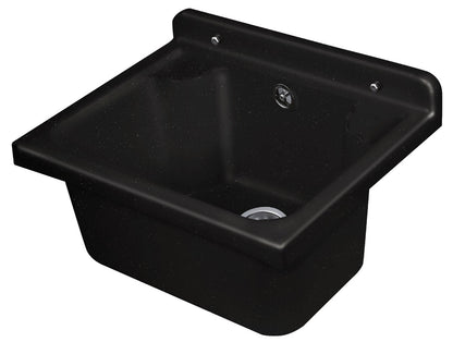 Negrari Pilozzo Mini 2051DN Lavandino Nero 42,5x34 H20 cm Capacità 11,5 Litri Lavabo Piccolo a Muro Vasca in Polipropilene Resistente ad Agenti Atmosferici Acidi Prodotti Chimici Per Interno Esterno Bagno Lavanderia Con Appoggio Ripiani Sifone Piletta