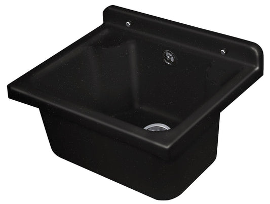 Negrari Pilozzo Mini 2051DN Lavandino Nero 42,5x34 H20 cm Capacità 11,5 Litri Lavabo Piccolo a Muro Vasca in Polipropilene Resistente ad Agenti Atmosferici Acidi Prodotti Chimici Per Interno Esterno Bagno Lavanderia Con Appoggio Ripiani Sifone Piletta