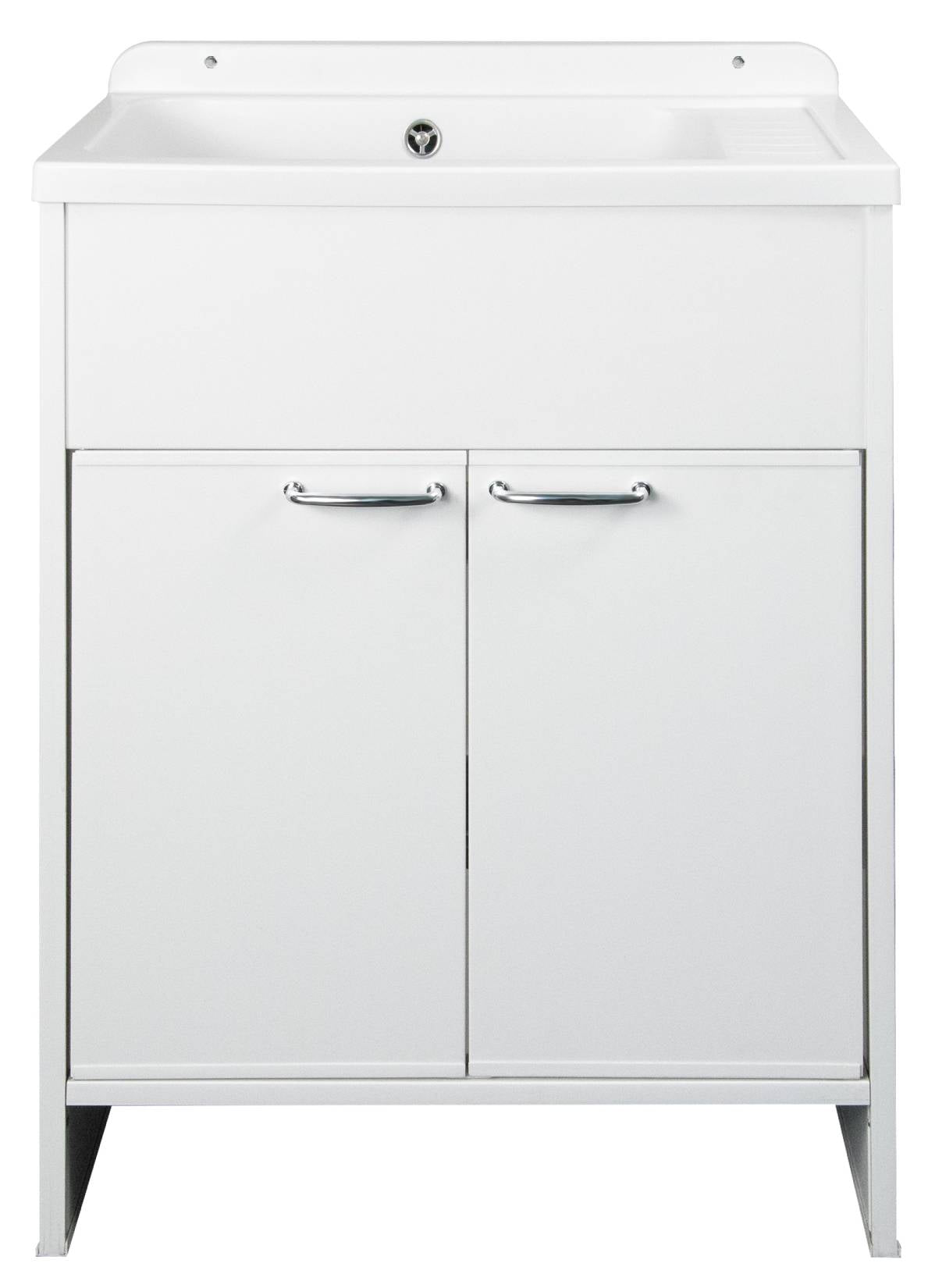 Negrari Platone 5005PKC Lavatoio Bianco Opaco 58x38 H85 cm Mobile PVC Resistente All’Acqua Ante Battenti Vasca Polipropilene Salva Spazio Fornito In Kit di Montaggio Per Lavanderia Interno Esterno Ambienti Umidi Con Scarico Sifone Pilettone Acciaio Inox