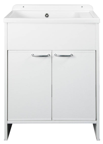 Negrari Platone 5005PKC Lavatoio Bianco Opaco 58x38 H85 cm Mobile PVC Resistente All’Acqua Ante Battenti Vasca Polipropilene Salva Spazio Fornito In Kit di Montaggio Per Lavanderia Interno Esterno Ambienti Umidi Con Scarico Sifone Pilettone Acciaio Inox