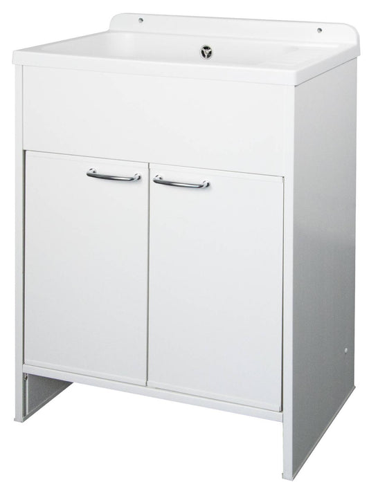 Negrari Platone 5005PKC Lavatoio Bianco Opaco 58x38 H85 cm Mobile PVC Resistente All’Acqua Ante Battenti Vasca Polipropilene Salva Spazio Fornito In Kit di Montaggio Per Lavanderia Interno Esterno Ambienti Umidi Con Scarico Sifone Pilettone Acciaio Inox