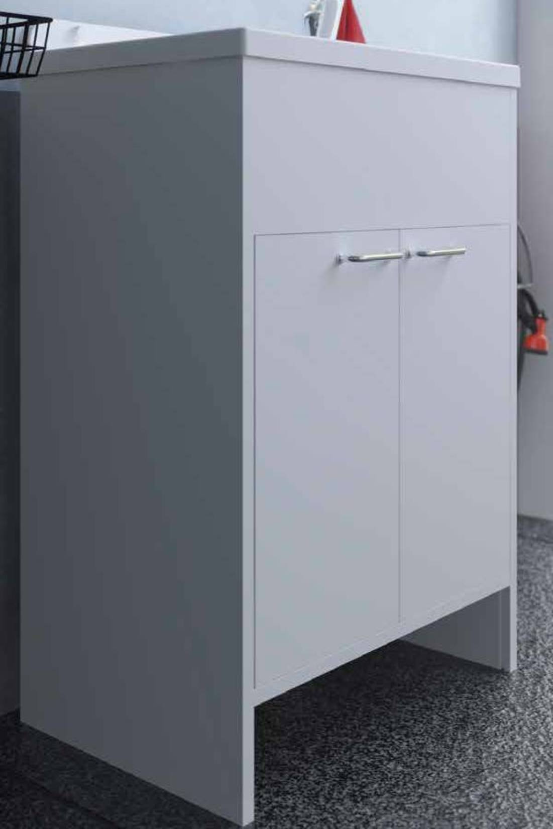 Negrari Platone 5005PKC Lavatoio Bianco Opaco 58x38 H85 cm Mobile PVC Resistente All’Acqua Ante Battenti Vasca Polipropilene Salva Spazio Fornito In Kit di Montaggio Per Lavanderia Interno Esterno Ambienti Umidi Con Scarico Sifone Pilettone Acciaio Inox