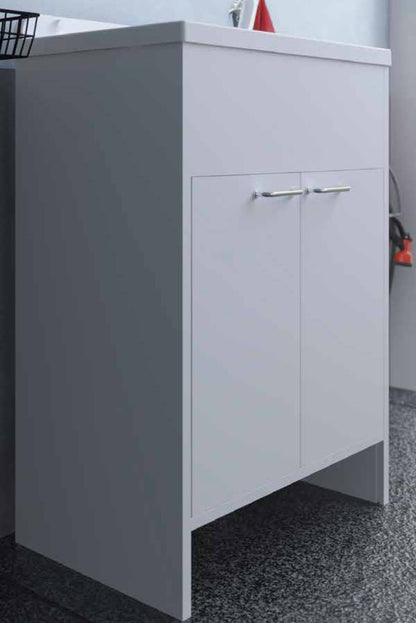 Negrari Platone 5005PKC Lavatoio Bianco Opaco 58x38 H85 cm Mobile PVC Resistente All’Acqua Ante Battenti Vasca Polipropilene Salva Spazio Fornito In Kit di Montaggio Per Lavanderia Interno Esterno Ambienti Umidi Con Scarico Sifone Pilettone Acciaio Inox