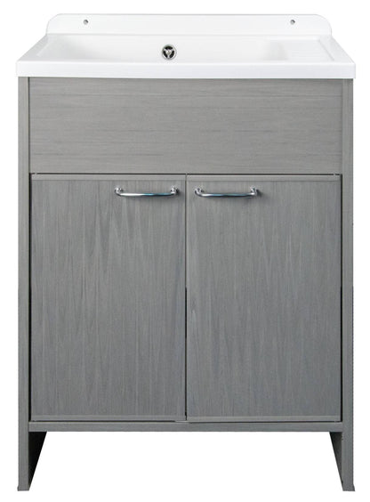 Negrari Platone 5005PKCR Lavatoio Rovere OAK 58x38 H85 cm Mobile PVC Resistente All’Acqua Ante Battenti Vasca Polipropilene Salva Spazio Fornito In Kit di Montaggio Per Lavanderia Interno Esterno Ambienti Umidi Con Scarico Sifone Pilettone Acciaio Inox