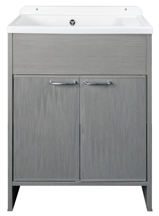 Negrari Platone 5005PKCR Lavatoio Rovere OAK 58x38 H85 cm Mobile PVC Resistente All’Acqua Ante Battenti Vasca Polipropilene Salva Spazio Fornito In Kit di Montaggio Per Lavanderia Interno Esterno Ambienti Umidi Con Scarico Sifone Pilettone Acciaio Inox