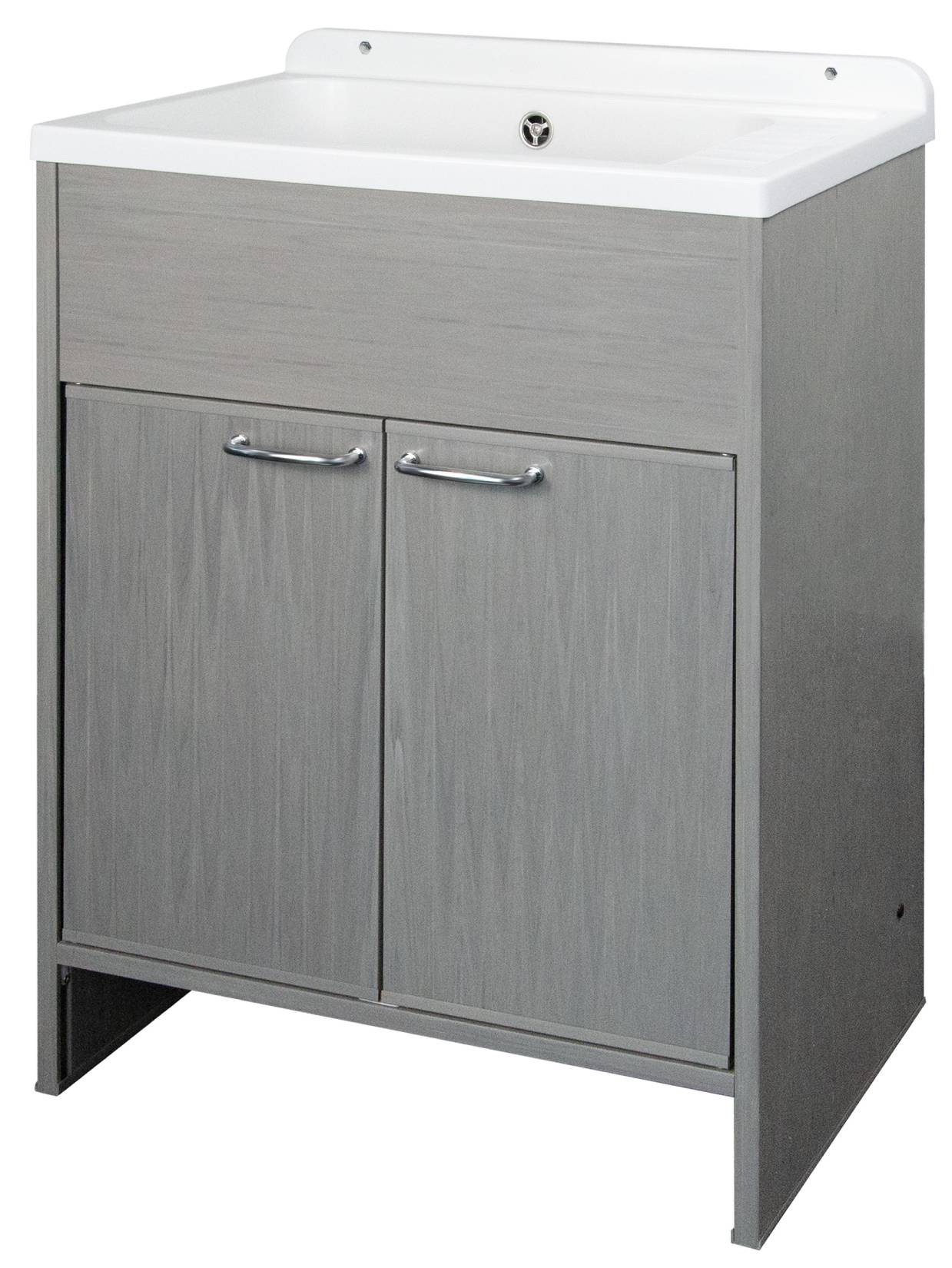 Negrari Platone 5005PKCR Lavatoio Rovere OAK 58x38 H85 cm Mobile PVC Resistente All’Acqua Ante Battenti Vasca Polipropilene Salva Spazio Fornito In Kit di Montaggio Per Lavanderia Interno Esterno Ambienti Umidi Con Scarico Sifone Pilettone Acciaio Inox