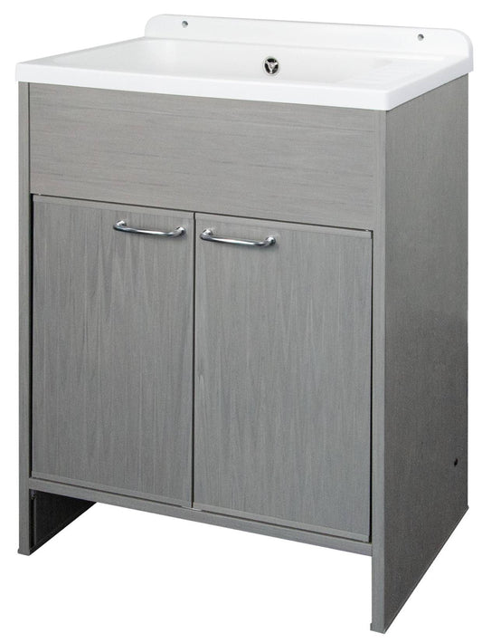 Negrari Platone 5005PKCR Lavatoio Rovere OAK 58x38 H85 cm Mobile PVC Resistente All’Acqua Ante Battenti Vasca Polipropilene Salva Spazio Fornito In Kit di Montaggio Per Lavanderia Interno Esterno Ambienti Umidi Con Scarico Sifone Pilettone Acciaio Inox