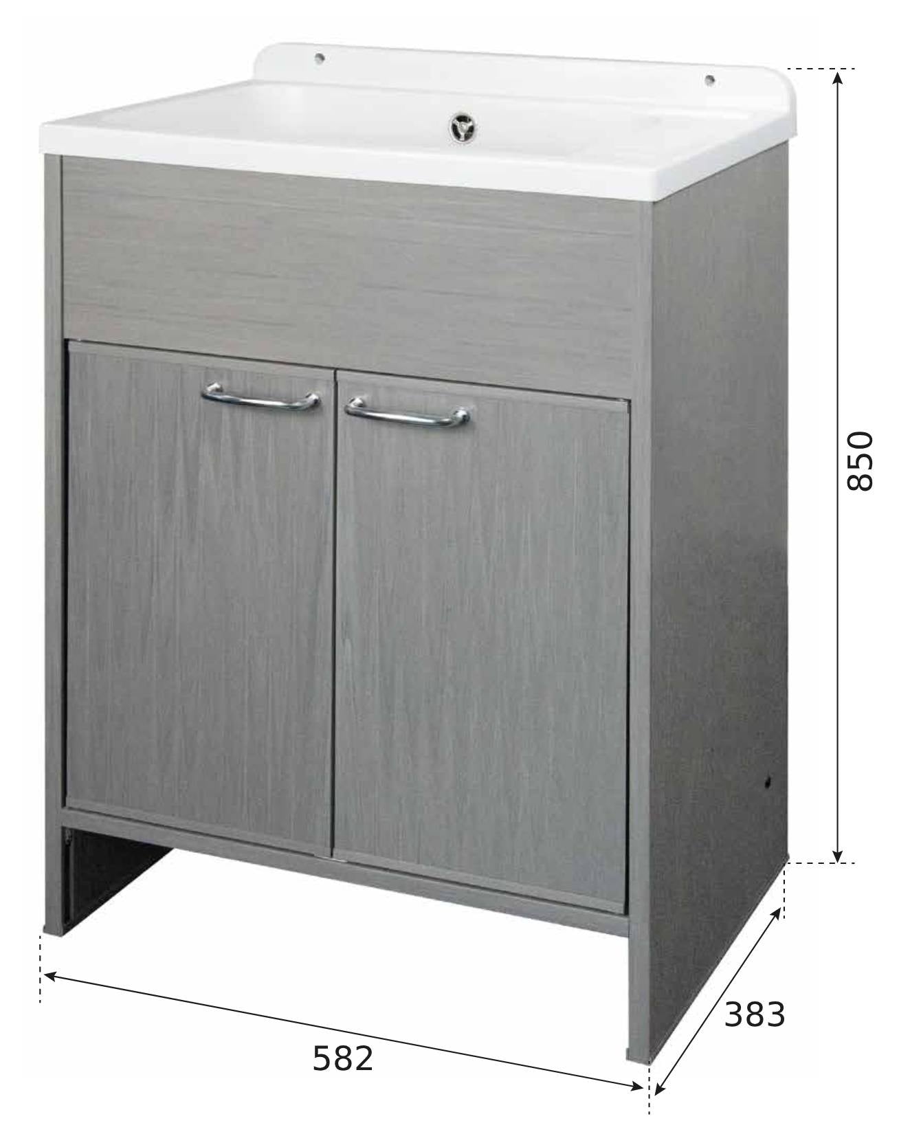 Negrari Platone 5005PKCR Lavatoio Rovere OAK 58x38 H85 cm Mobile PVC Resistente All’Acqua Ante Battenti Vasca Polipropilene Salva Spazio Fornito In Kit di Montaggio Per Lavanderia Interno Esterno Ambienti Umidi Con Scarico Sifone Pilettone Acciaio Inox