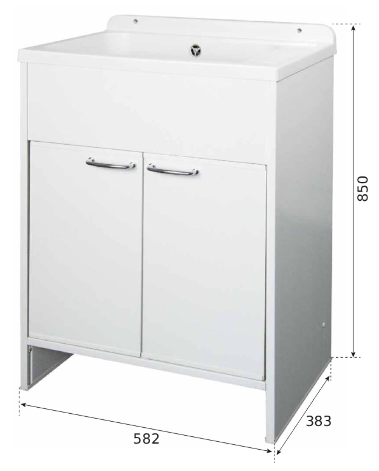 Negrari Platone 5005PKC Lavatoio Bianco Opaco 58x38 H85 cm Mobile PVC Resistente All’Acqua Ante Battenti Vasca Polipropilene Salva Spazio Fornito In Kit di Montaggio Per Lavanderia Interno Esterno Ambienti Umidi Con Scarico Sifone Pilettone Acciaio Inox