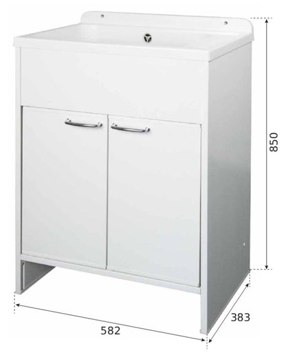 Negrari Platone 5005PKC Lavatoio Bianco Opaco 58x38 H85 cm Mobile PVC Resistente All’Acqua Ante Battenti Vasca Polipropilene Salva Spazio Fornito In Kit di Montaggio Per Lavanderia Interno Esterno Ambienti Umidi Con Scarico Sifone Pilettone Acciaio Inox