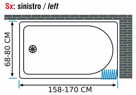 Negrari Styletech Professional SV2S170S Box Doccia Sopra Vasca Estensibile Riducibile 2 Lati 158-170 68-80 H140 cm Installazione Angolare Colore Bianco Apertura Anta Scorrevole a Soffietto Angolo Sinistro Profili PVC Pannelli Infrangibili Antiingiallenti