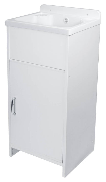 Negrari Rocco Plastica 5002PKC Lavatoio Colore Bianco 42,5x34,5 H82 cm Mobile Piccolo Salvaspazio Compatto in PVC Resistente All’Acqua Apertura Anta Battente Reversibile Vasca Polipropilene Da Montare Per Lavanderia Interno Esterno Ambienti Umidi Bagno