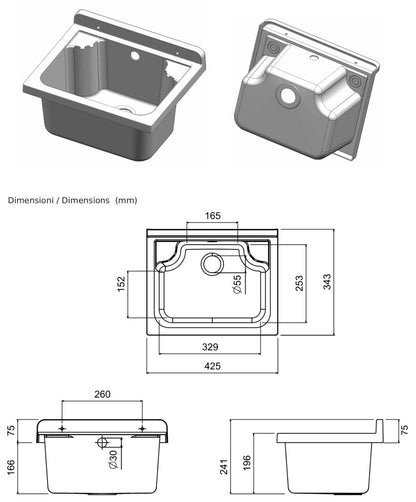 Negrari Rocco Plastica 5002PKC Lavatoio Colore Bianco 42,5x34,5 H82 cm Mobile Piccolo Salvaspazio Compatto in PVC Resistente All’Acqua Apertura Anta Battente Reversibile Vasca Polipropilene Da Montare Per Lavanderia Interno Esterno Ambienti Umidi Bagno