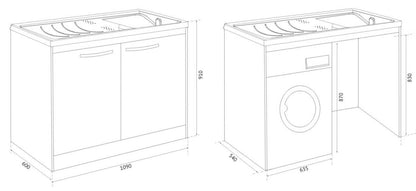 Negrari Silvestro Interno 5008 Lavatoio Copri Lavatrice Montato Bianco 109x60 H90,5 Mobile Lavanderia Nobilitato Idrofugo Chiuso Vasca Polipropilene Reversibile Sinistra Destra Chiusura 2 Ante Battenti Rallentate Asse Lavaggio Legno Sifone Piletta Piedini