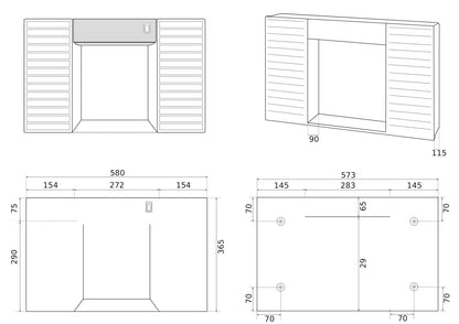 Specchiera Specchio Pensile Negrari Simpaty Mobile Mobiletto Arredo Bagno Lavanderia Contenitore Ante Antine Sospeso PVC Plastica Resina Interno Esterno Bianco Luce Interruttore Accessorio Misura Dimensione 58x37x12 cm L58 P12 H37 CM Economico Eco Mensola