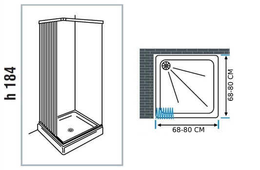 Negrari Styletech Professional S2S80 Box Doccia Estensibile e Riducibile 2 Lati 68-80 H184 cm Installazione Ad Angolo Forma Quadrato Colore Bianco Apertura Ante Scorrevoli a Soffietto Reversibile Profili PVC Pannelli Infrangibili Antiingiallenti