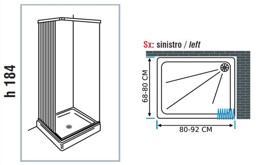 Negrari Styletech Professional S2S90S Box Doccia Estensibile Riducibile 2 Lati 80-92 68-80 H184 cm Installazione Angolare Forma Rettangolare Colore Bianco Apertura Ante Scorrevoli Soffietto Angolo Sinistra Profili PVC Pannelli Infrangibili Antiingiallenti