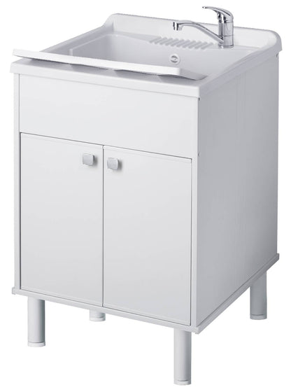 Negrari Uniko 9052K Lavatoio Bianco 60x50 H83,5 cm Mobile PVC Resistente All’Acqua Ante Battenti Vasca Asse Lavaggio Polipropilene Fornito In Kit di Montaggio Piedini Regolabili Per Lavanderia Interno Esterno Ambienti Umidi Con Scarico Sifone Troppopieno