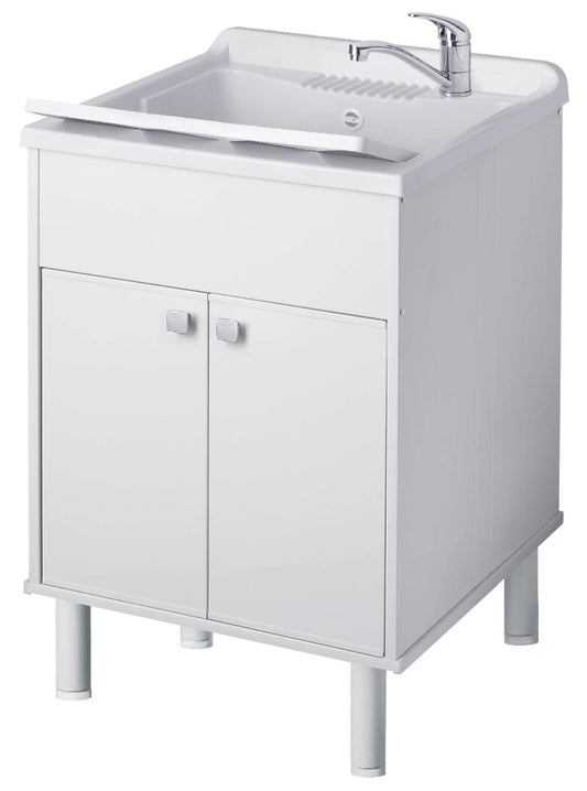 Negrari Uniko 9052K Lavatoio Bianco 60x50 H83,5 cm Mobile PVC Resistente All’Acqua Ante Battenti Vasca Asse Lavaggio Polipropilene Fornito In Kit di Montaggio Piedini Regolabili Per Lavanderia Interno Esterno Ambienti Umidi Con Scarico Sifone Troppopieno