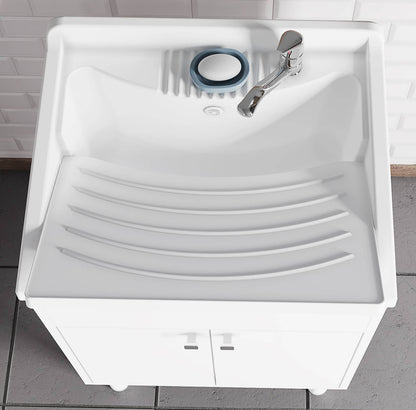 Negrari Uniko 9052K Lavatoio Bianco 60x50 H83,5 cm Mobile PVC Resistente All’Acqua Ante Battenti Vasca Asse Lavaggio Polipropilene Fornito In Kit di Montaggio Piedini Regolabili Per Lavanderia Interno Esterno Ambienti Umidi Con Scarico Sifone Troppopieno