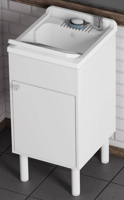 Negrari Uniko 9056K Lavatoio Bianco 45x50 H83,5 cm Mobile PVC Resistente All’Acqua Anta Battente Vasca Asse Lavaggio Polipropilene Fornito In Kit di Montaggio Piedini Regolabili Per Lavanderia Interno Esterno Ambienti Umidi Con Scarico Sifone Troppopieno