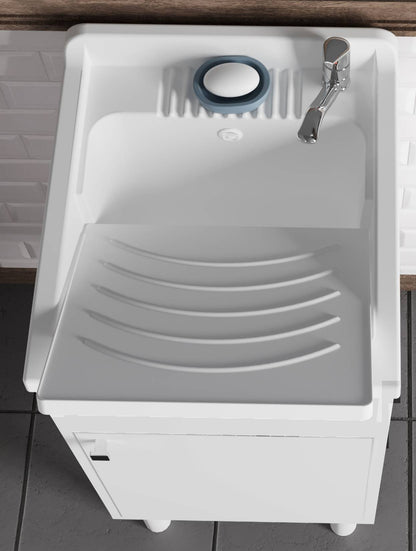 Negrari Uniko 9056K Lavatoio Bianco 45x50 H83,5 cm Mobile PVC Resistente All’Acqua Anta Battente Vasca Asse Lavaggio Polipropilene Fornito In Kit di Montaggio Piedini Regolabili Per Lavanderia Interno Esterno Ambienti Umidi Con Scarico Sifone Troppopieno