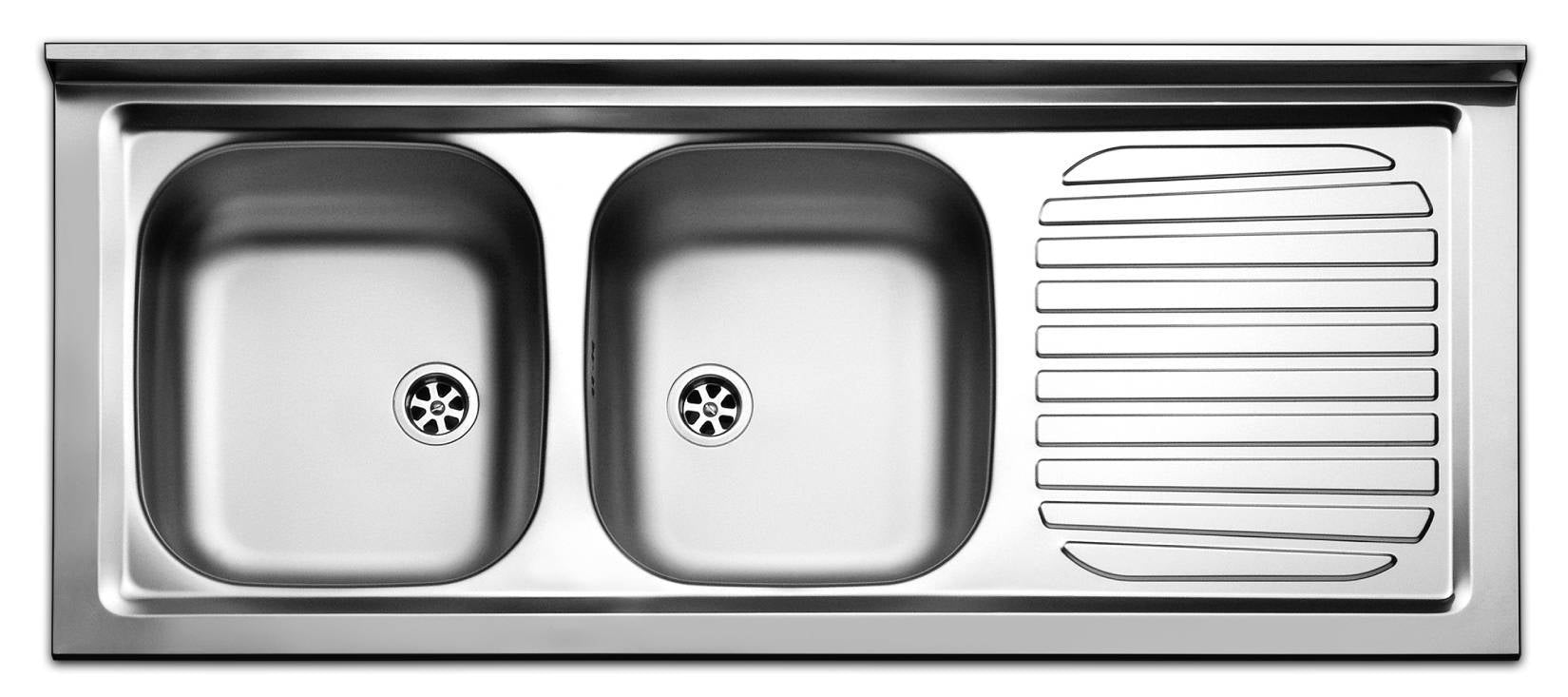 Negrari Vasche Inox 12050DX Lavello ad Incasso Lavandino per Cucina in Acciaio Misura 120x50 H16,6 cm Con Gocciolatoio Appoggio Ripiano a Destra e 2 Vasche a Sinistra Con Sifone Autopulente Completo di Piletta e Troppopieno