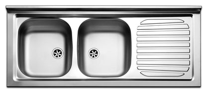 Negrari Vasche Inox 12050DX Lavello ad Incasso Lavandino per Cucina in Acciaio Misura 120x50 H16,6 cm Con Gocciolatoio Appoggio Ripiano a Destra e 2 Vasche a Sinistra Con Sifone Autopulente Completo di Piletta e Troppopieno