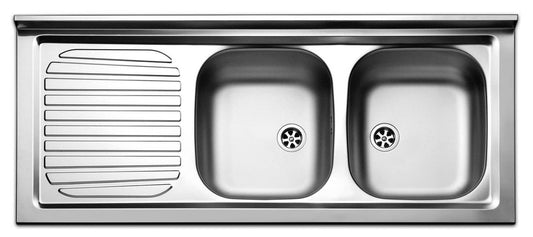 Negrari Vasche Inox 12050SX Lavello ad Incasso Lavandino per Cucina in Acciaio Misura 120x50 H16,6 cm Con Gocciolatoio Appoggio Ripiano a Sinistra e 2 Vasche a Destra Con Sifone Autopulente Completo di Piletta e Troppopieno
