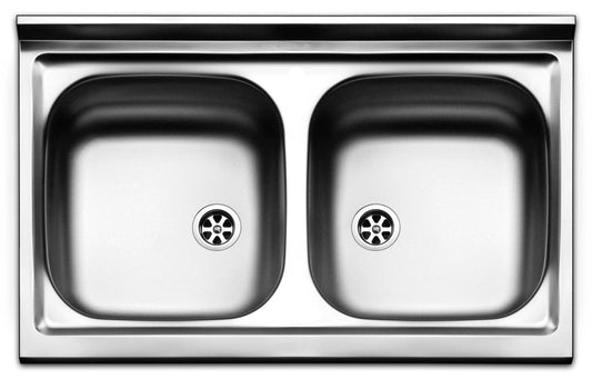 Negrari Vasche Inox 80502P Lavello a 2 Vasche Lavandino Da Incasso per Cucina in Acciaio Misura 80x50 H16,6 cm Con Sifone Autopulente Completo di Piletta e Troppopieno