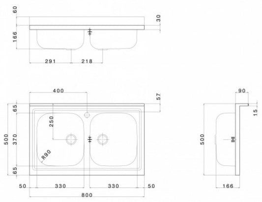 Negrari Vasche Inox 80502P Lavello a 2 Vasche Lavandino Da Incasso per Cucina in Acciaio Misura 80x50 H16,6 cm Con Sifone Autopulente Completo di Piletta e Troppopieno