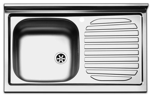 Negrari Vasche Inox 8050DX Lavello per Cucina in Acciaio Misura 80x50 H16,6 cm Con Gocciolatoio Appoggio Ripiano a Destra e 1 Vasca a Sinistra Con Sifone Autopulente Completo di Piletta e Troppopieno