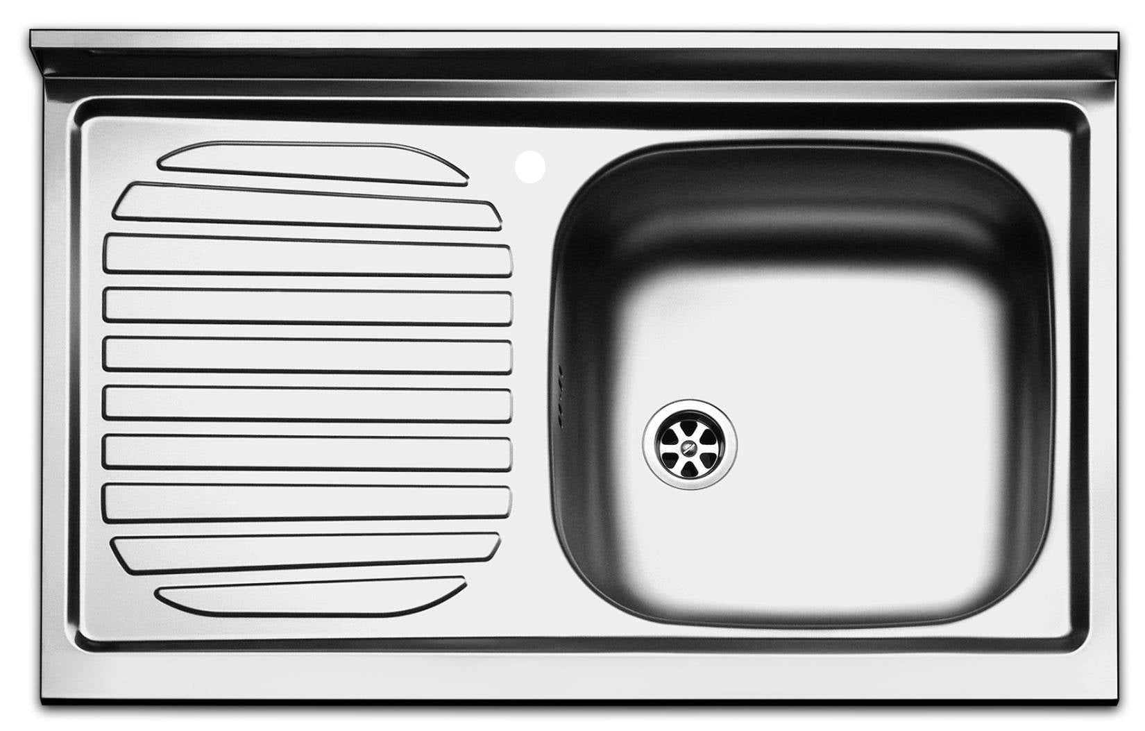Negrari Vasche Inox 8050SX Lavello per Cucina in Acciaio Misura 80x50 H16,6 cm Con Gocciolatoio Appoggio Ripiano a Sinistra e 1 Vasca a Destra Con Sifone Autopulente Completo di Piletta e Troppopieno