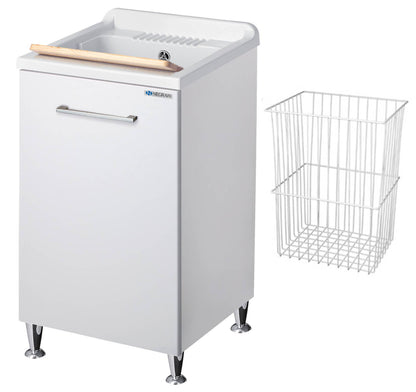 Negrari Vincente 3006R Lavatoio Bianco Lucido 45x50 H85 cm Mobile Lavanderia Montato Nobilitato Idrofugo Per Interno Anta Angoli Stondati Apertura a Ribalta Vasca Polipropilene Asse Lavaggio Legno Cestone Portabiancheria Estraibile Sifone Piletta Piedi